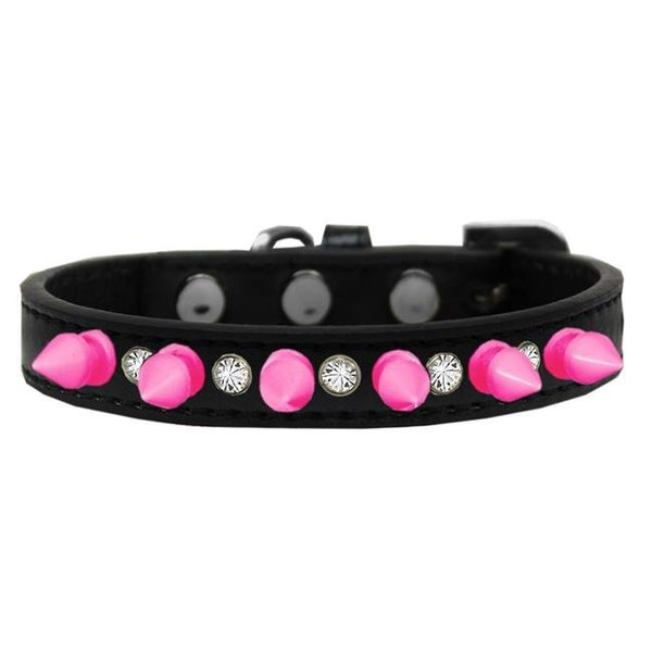 Mirage Pet Mirage Pet 625-BPK BK10 Crystal & Bright Pink Spikes Dog Collar; Black - Size 10 625-BPK BK10